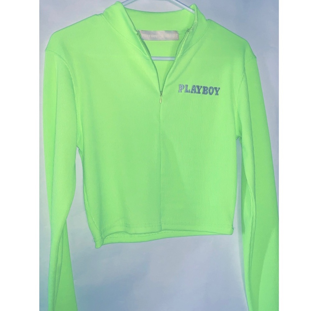 Neon Green Missguided Playboy Crop Sweater